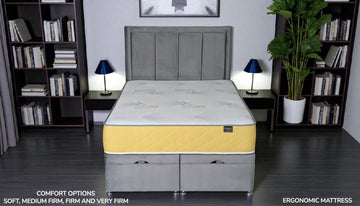 RECTOR 2000 XTRACOOL hybrid mattress front view showing comfort options: soft, medium firm, firm and very firm for personalized sleep